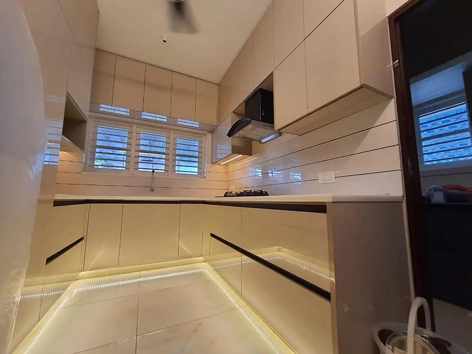 Modern bedroom wardrobe with sliding glass doors